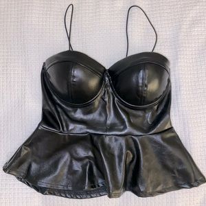 Black Leather zip up bustier peplum top.